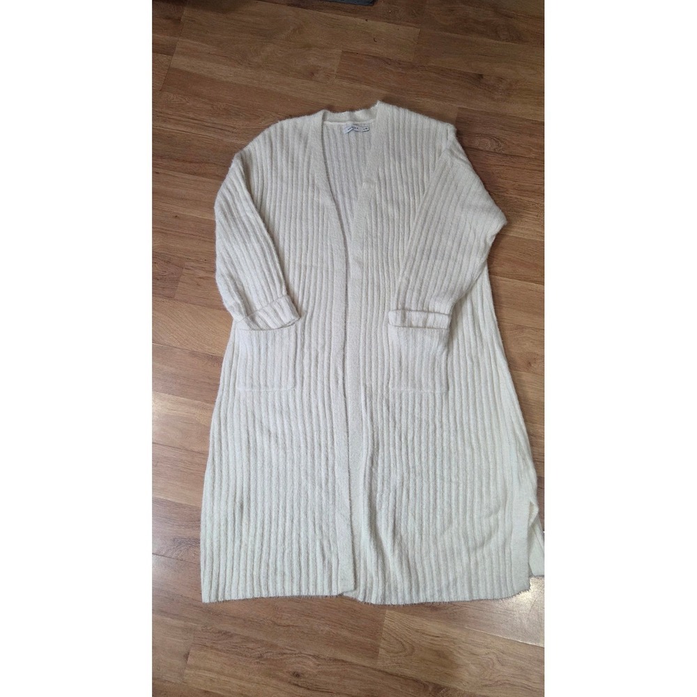 MERSEA Ivory Ribbed Longline Duster Cardigan Sweater Soft Fuzzy Cream L/XL